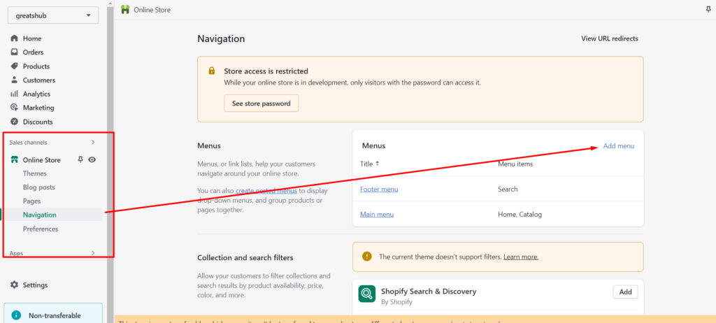 Shopify navigation add