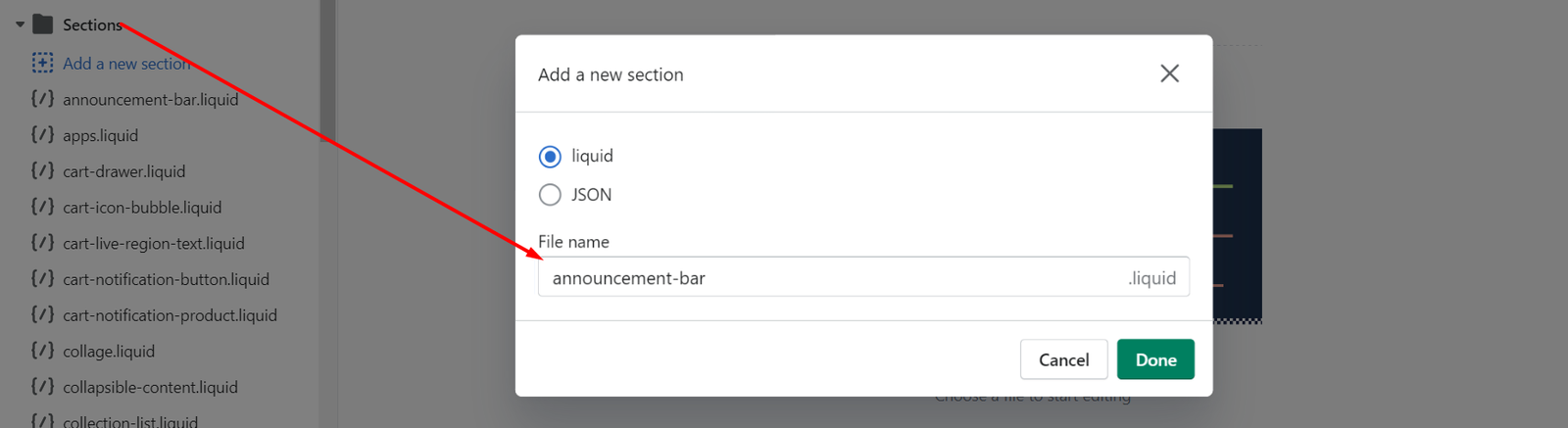 How to add section annoucement bar in shopify