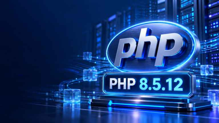 PHP 8.5.12 update displayed in a modern blue server environment
