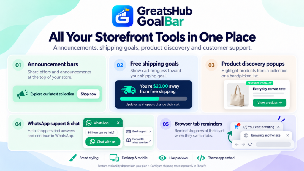 GoalBar storefront tools together in one place